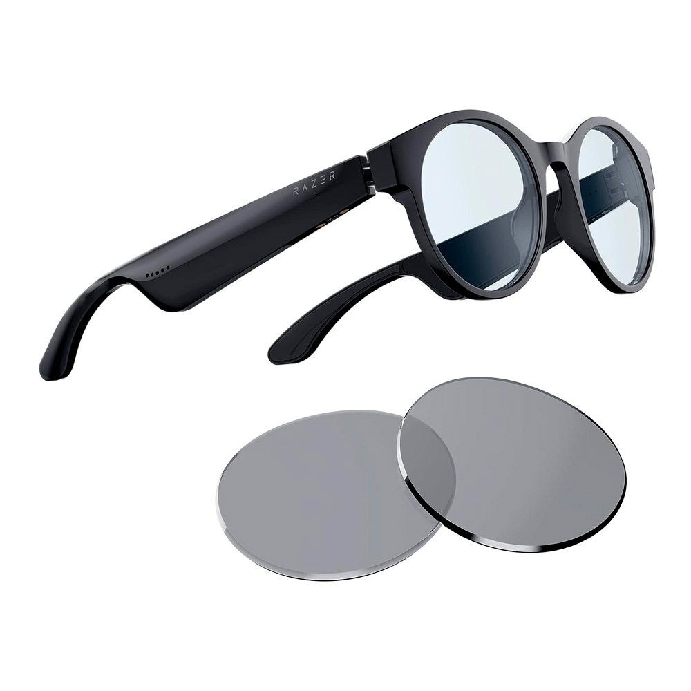 Gafas inteligentes Razer Anzu: Filtro de luz azul y lentes de sol polarizadas - Audio de baja latencia - Micrófono y parlantes incorporados - Compatible con asistente táctil y de voz - Batería de 5 horas - Redondas/Grandes