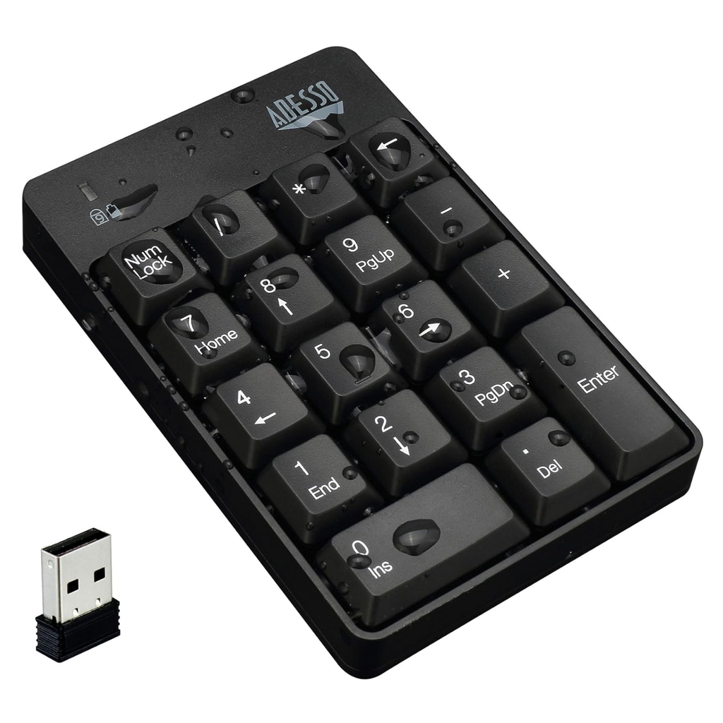 Adesso Teclado Numérico Inalámbrico 18 Teclas Resistente a Derrames