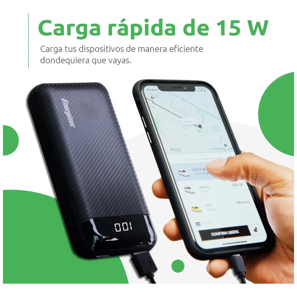 Power Bank Energizer MAX 20,000mAh 15W Triple Puerto con Pantalla LCD