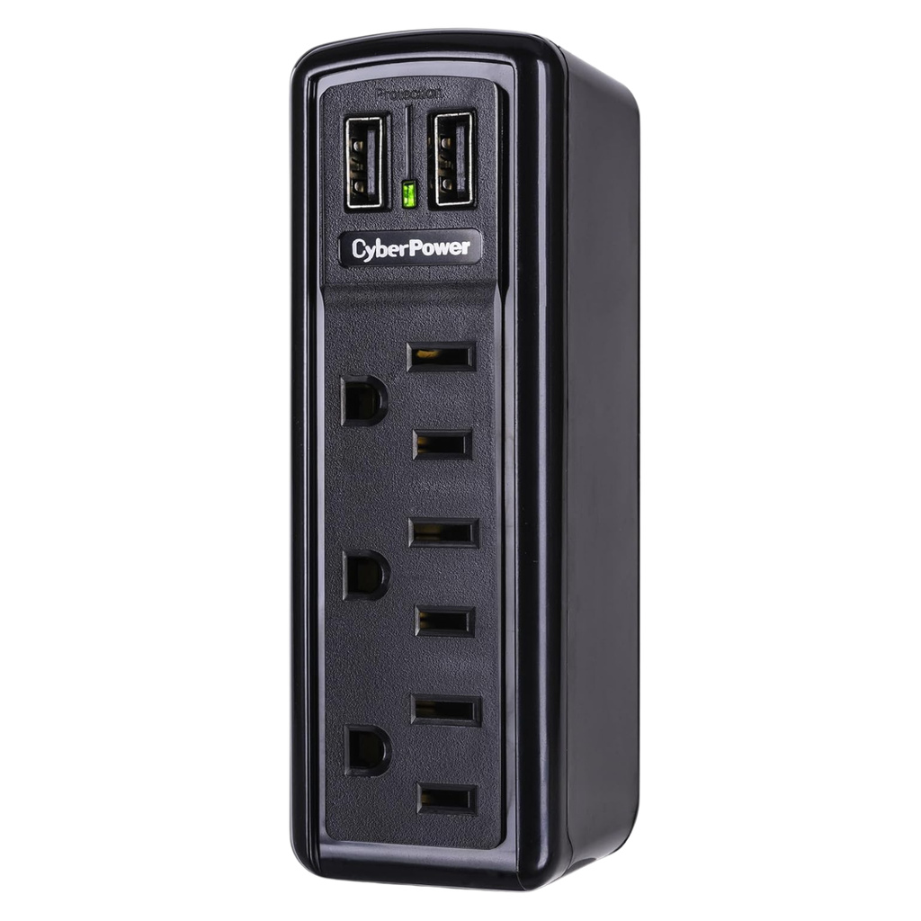Protector de Sobretensión CyberPower 3 Tomas con 2 Puertos USB 918 Joules (CSP300WU)