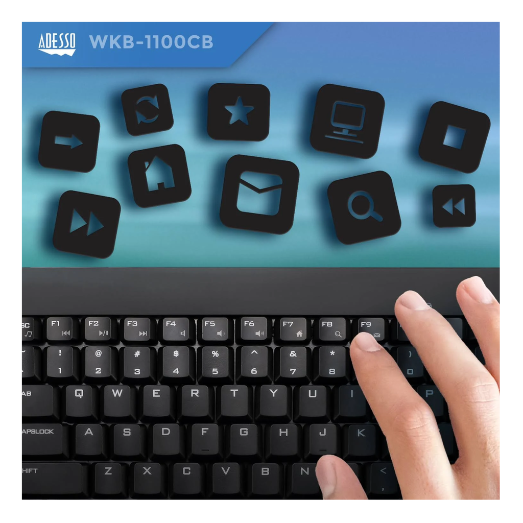 Adesso WKB-1100CB Mini Teclado y Mouse Inalámbricos Resistentes Derrames