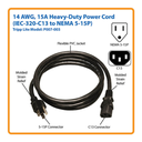 Cable de Alimentación Tripp Lite 91cm (3ft) Heavy Duty 15A 14AWG NEMA 5-15P a C13