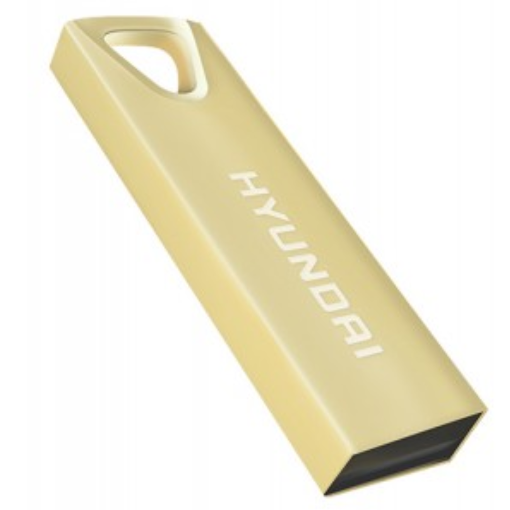 Memoria USB 16GB Hyundai Bravo Deluxe | Color Dorado (Gold) | Cuerpo Metálico | USB 2.0 High Speed | Nueva Sellada | Para Llaveros, Oficina y Regalos Ejecutivos