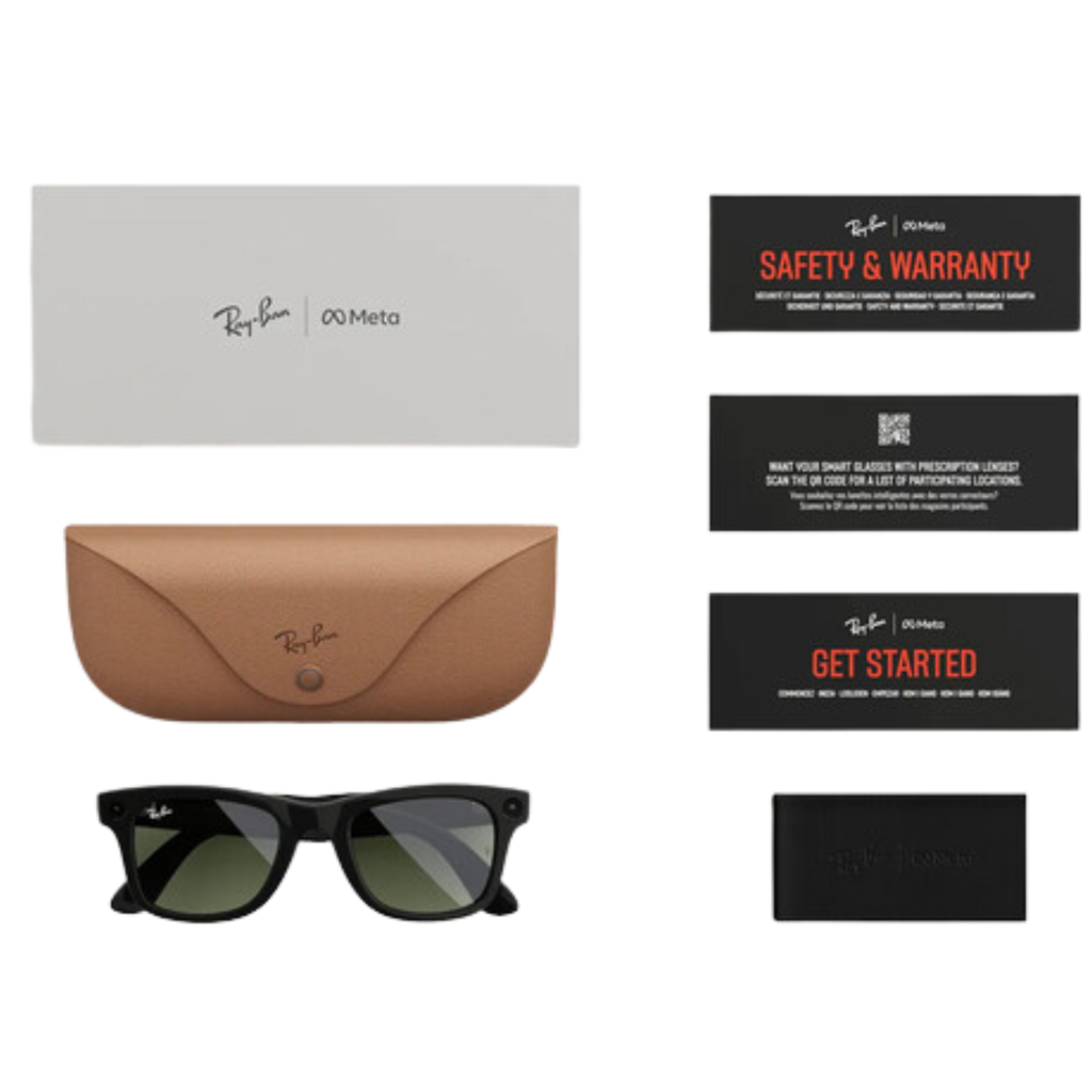 Ray-Ban Meta Wayfarer Gen 1 Smart Glasses IA Cámara Audio Mensajería Negro Brillante G-15 Green Grande