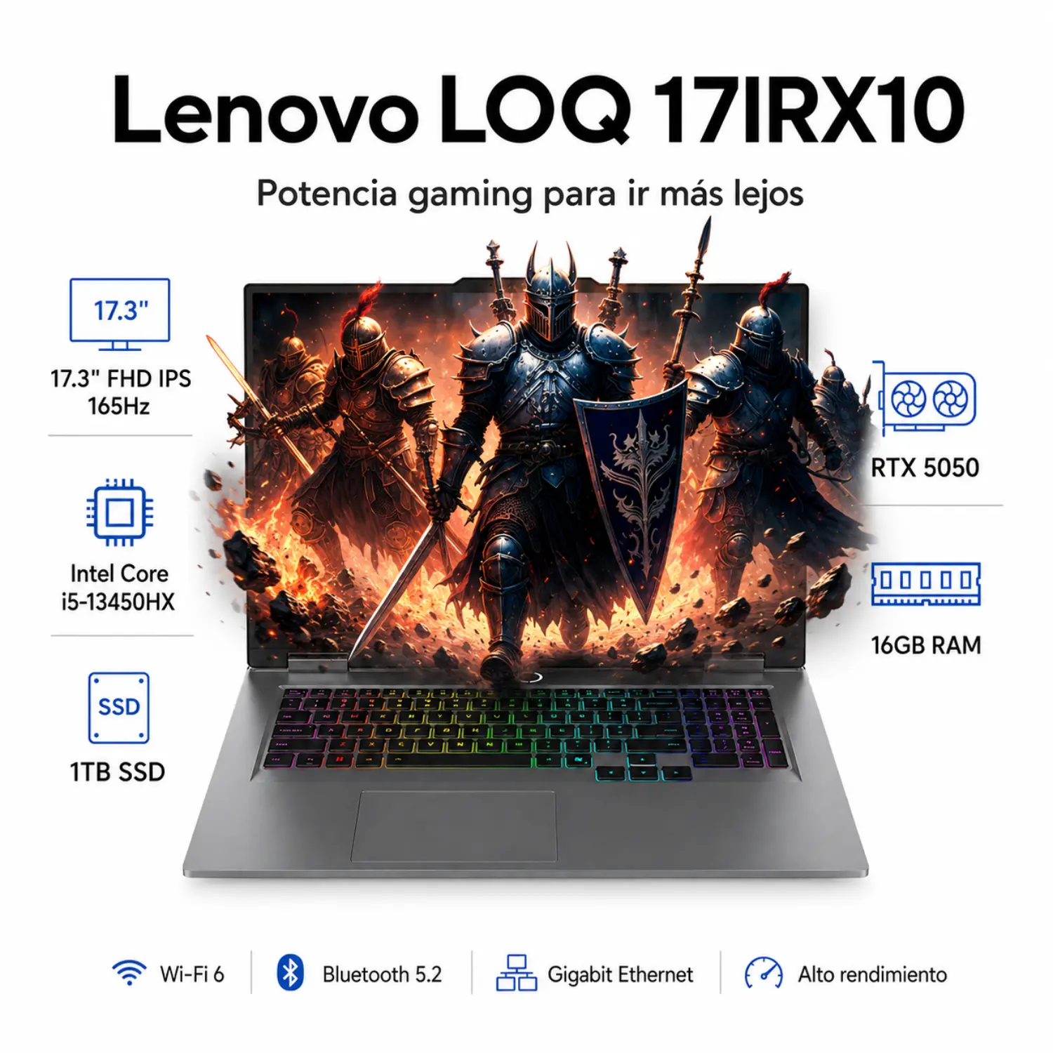 Lenovo LOQ 17IRX10 - 17.3" FHD IPS 165Hz - RTX 5050 - Intel Core i5-13450HX -16GB RAM - 1TB SSD -Luna Grey