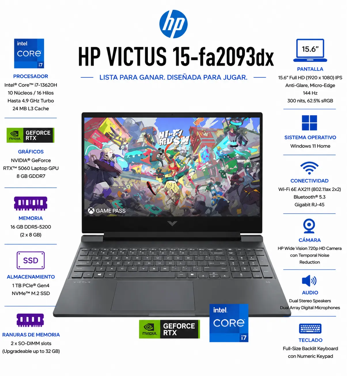 HP - Victus 15.6" 144Hz Full HD Gaming Laptop - Intel Core i7-13620H 2023 - 16GB Memory - NVIDIA GeForce RTX 5060 - 1TB SSD - Mica Silver
