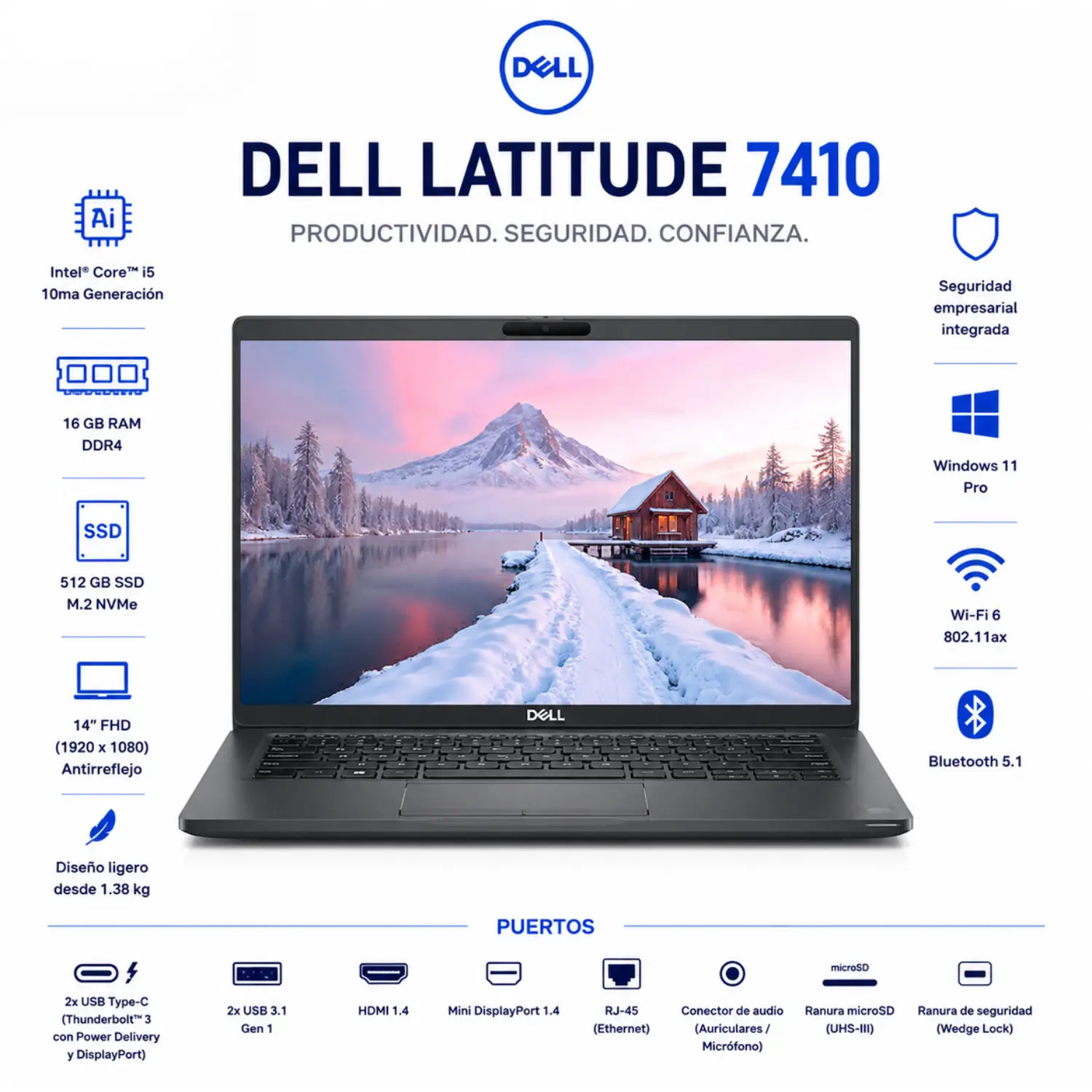 Dell Latitude 7410 14" FHD Intel Core i5 16GB RAM 512GB SSD Windows 11 (Reacondicionado) 