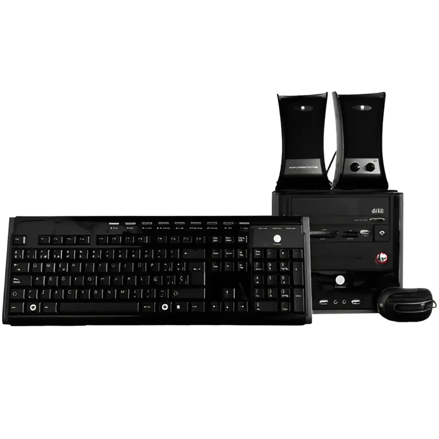 Gabinete Connect con Fuente de Poder | Kit Completo 4-en-1: Teclado USB, Mouse Óptico, Bocinas Jack 3.5mm | Color Negro