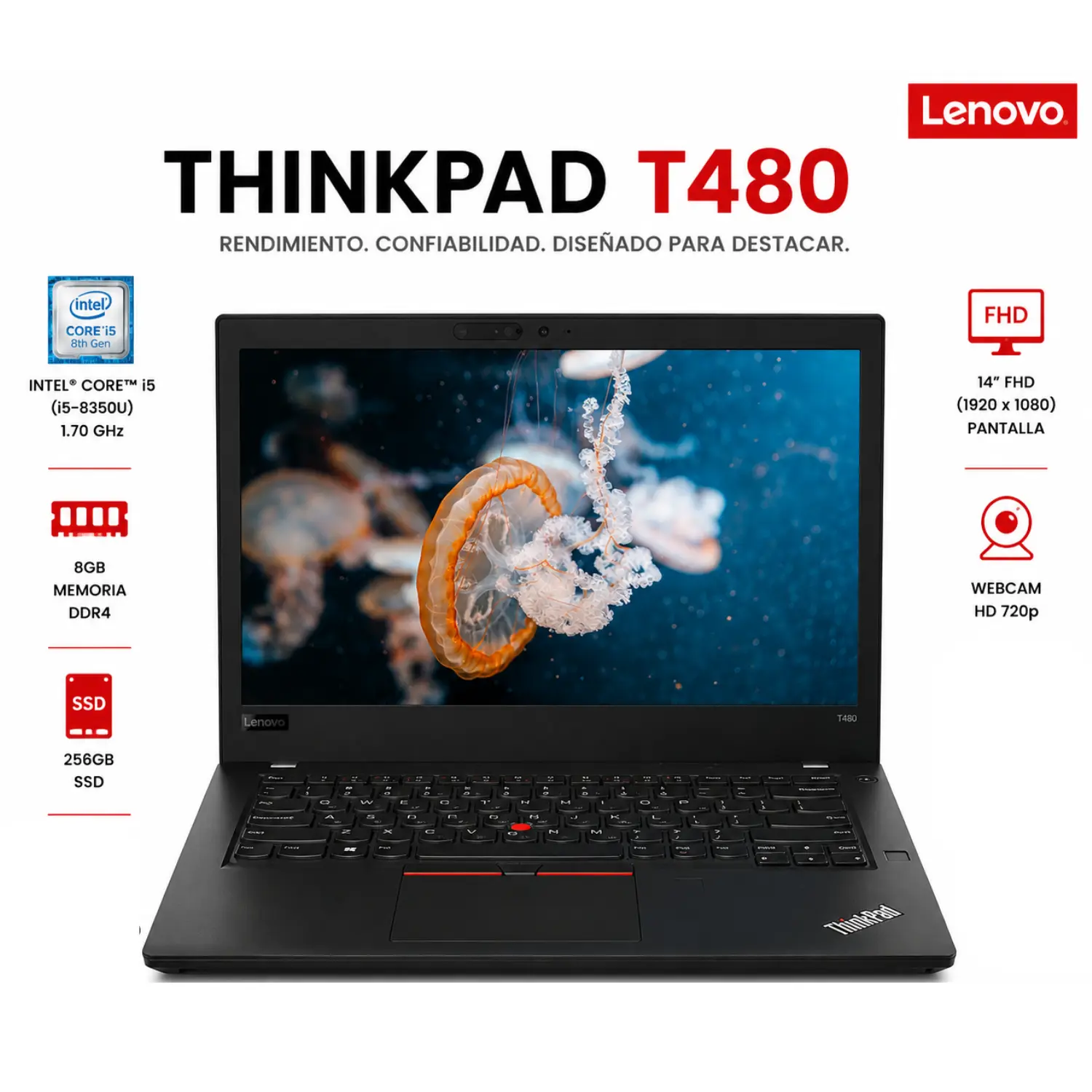 Laptop Lenovo ThinkPad T480 14 FHD Intel Core i5 8GB RAM 256GB SSD Windows 11 Pro