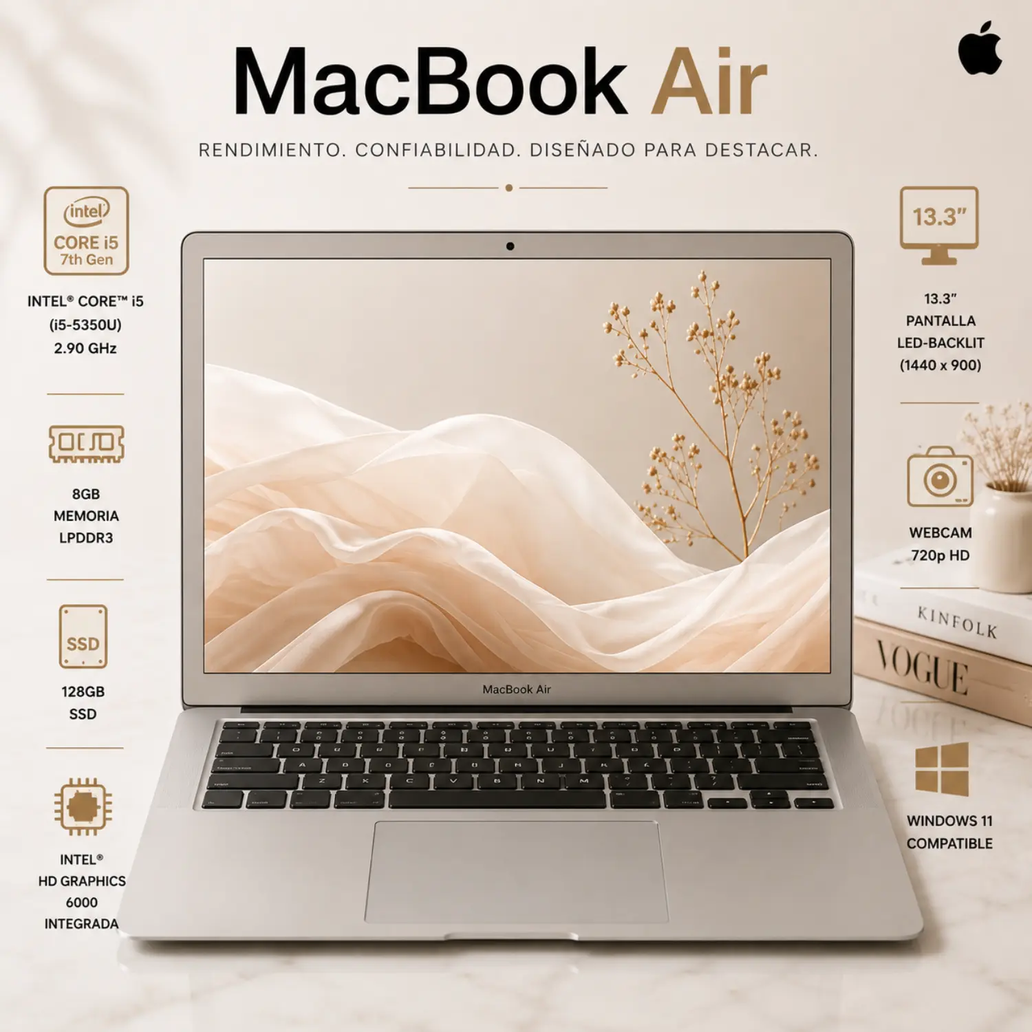 Apple MacBook Air 13.3" Intel Core i5, 8GB RAM, 128GB SSD (Reacondicionado) 