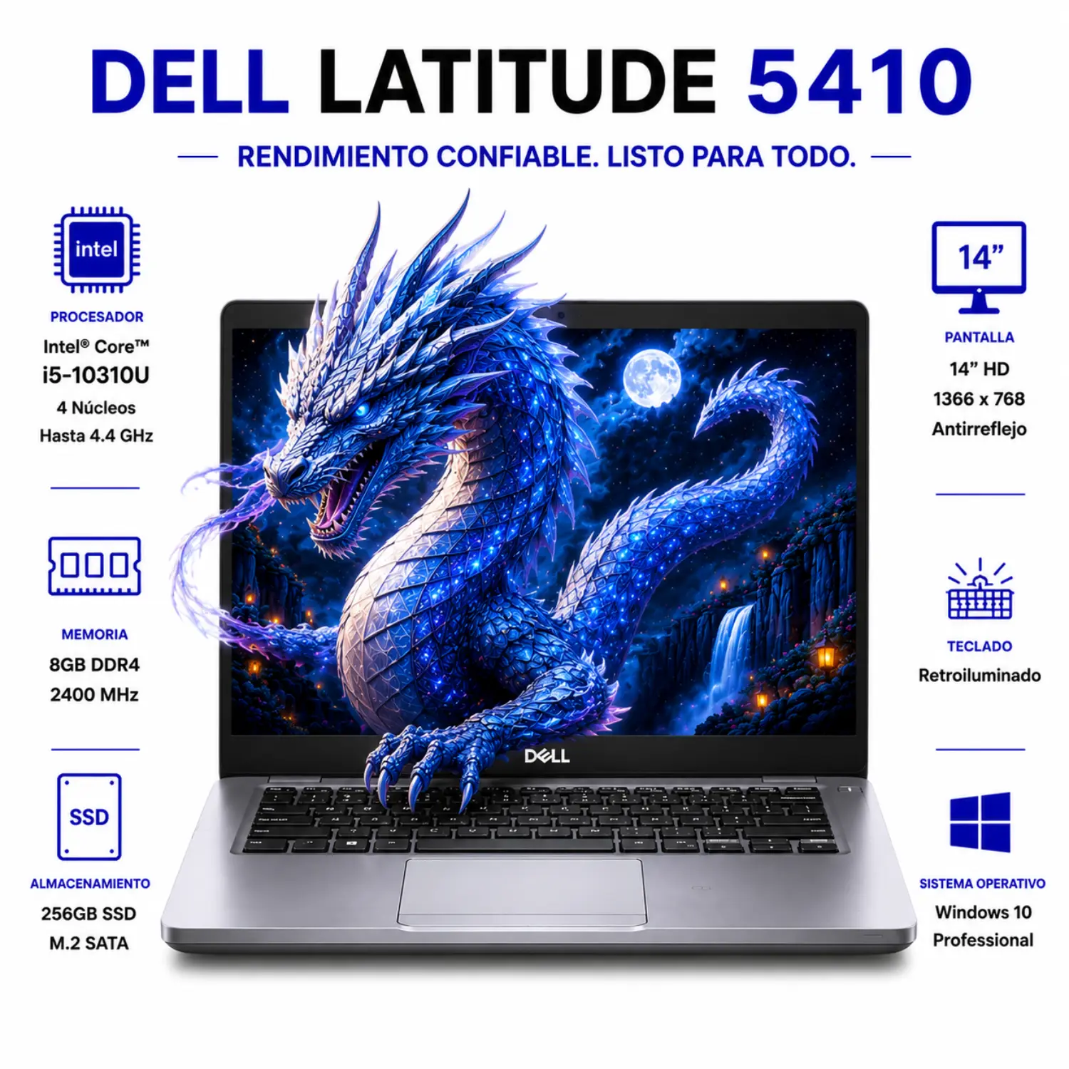 Dell Latitude 5410 14" HD Intel Core i5 8GB RAM 256GB SSD Windows 11 (Reacondicionado)