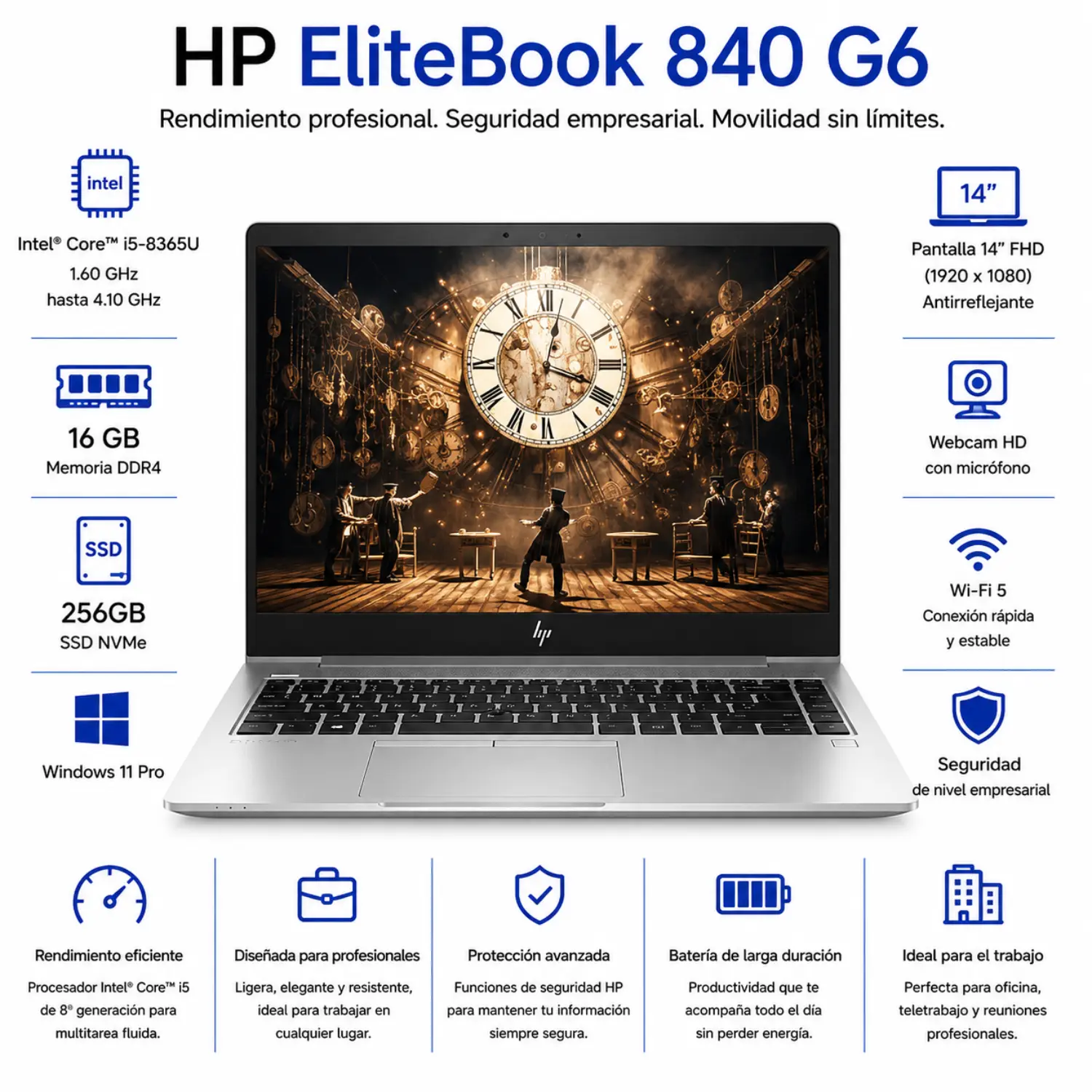 HP EliteBook 840 G6 Notebook | 1920x1080 | Intel Core i5-8365U | Integrated GPU | 16 GB DDR4 | 256GB SSD | Microsoft Windows 11 Pro | SILVER | Webcam (CTO) *Grade A*