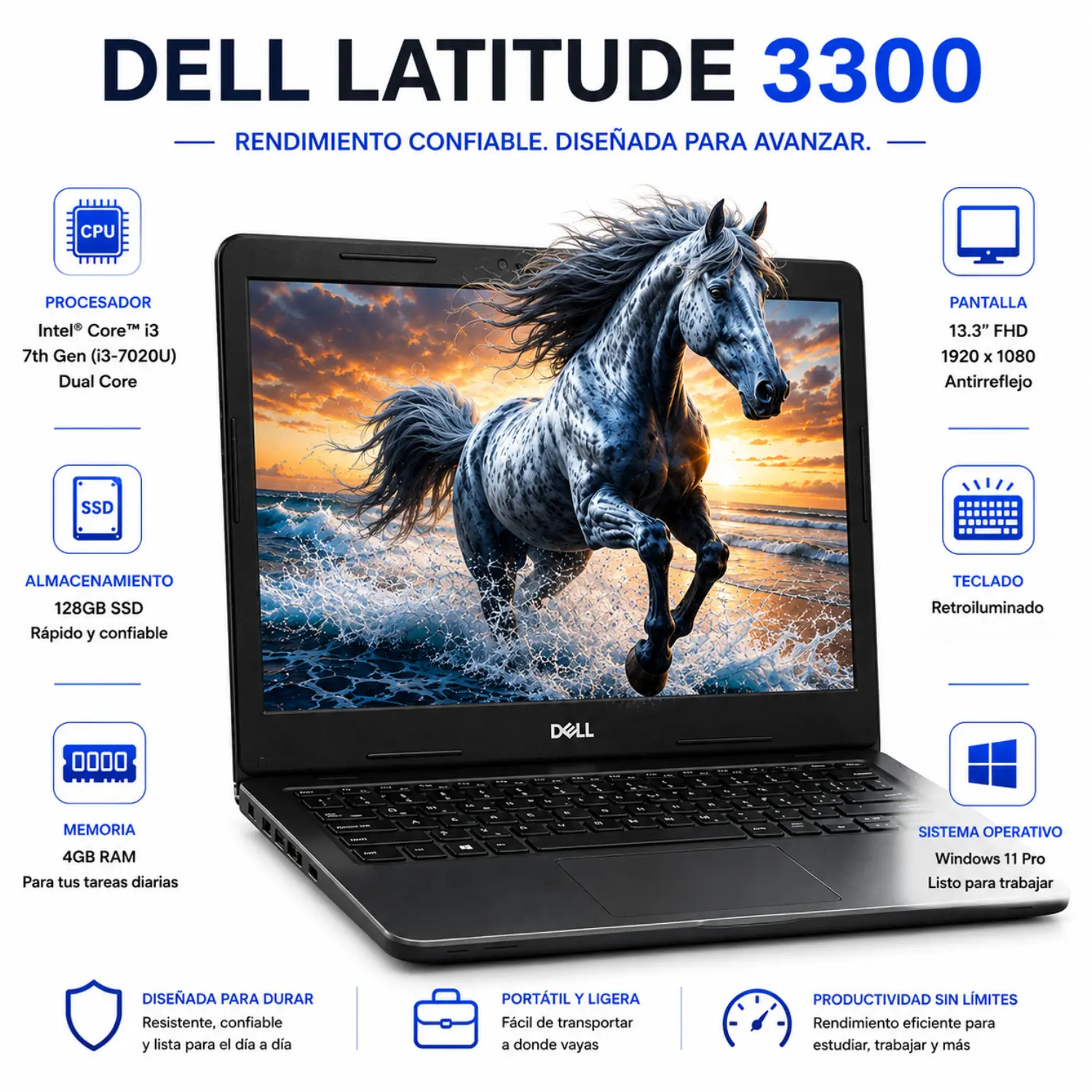 Dell Latitude 3300 13.3" FHD Intel Core i3 4GB RAM 128GB SSD Windows 11 (Reacondicionado) 