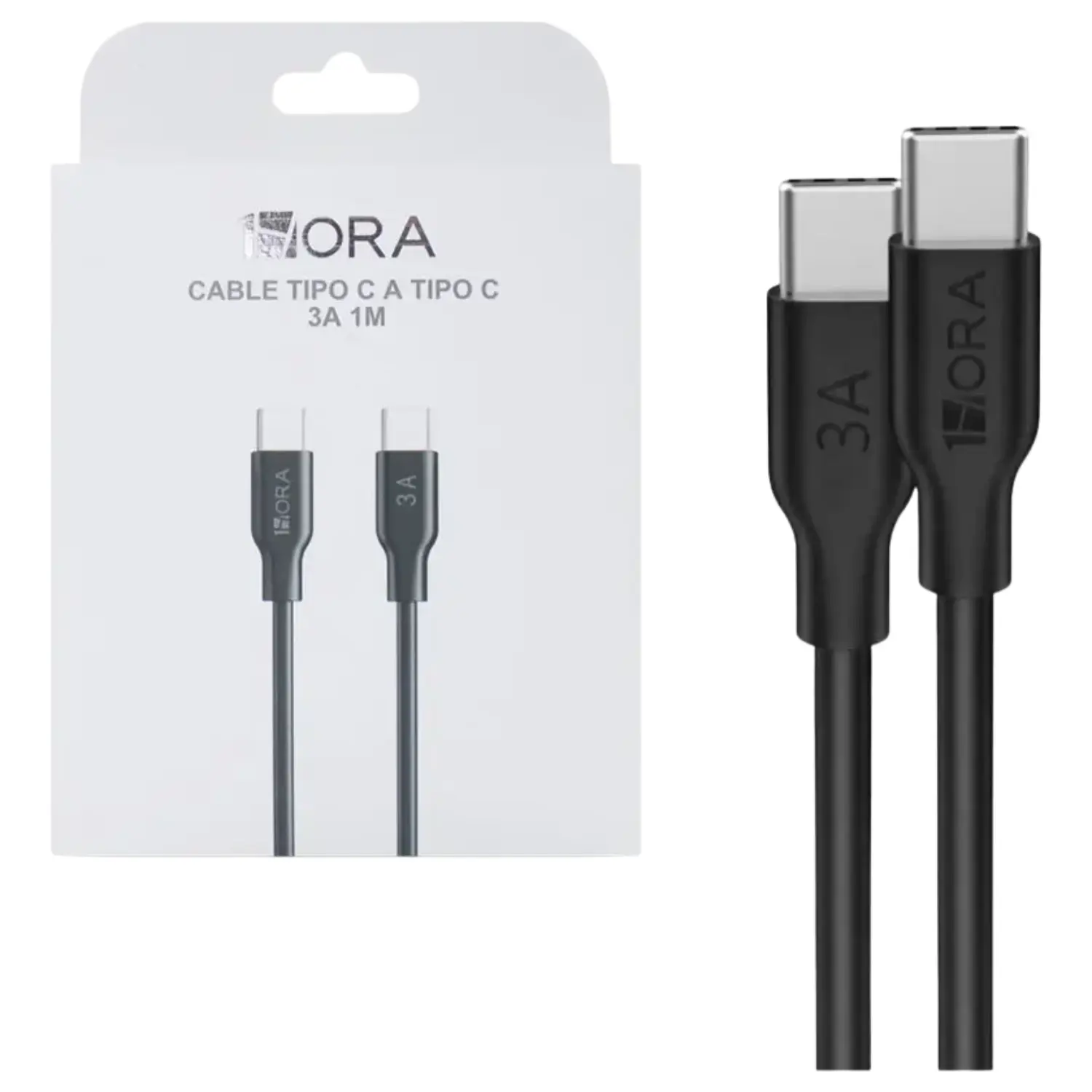 Cable USB-C a USB-C 1 Metro 3A Carga Rápida y Transferencia de Datos Color Negro
