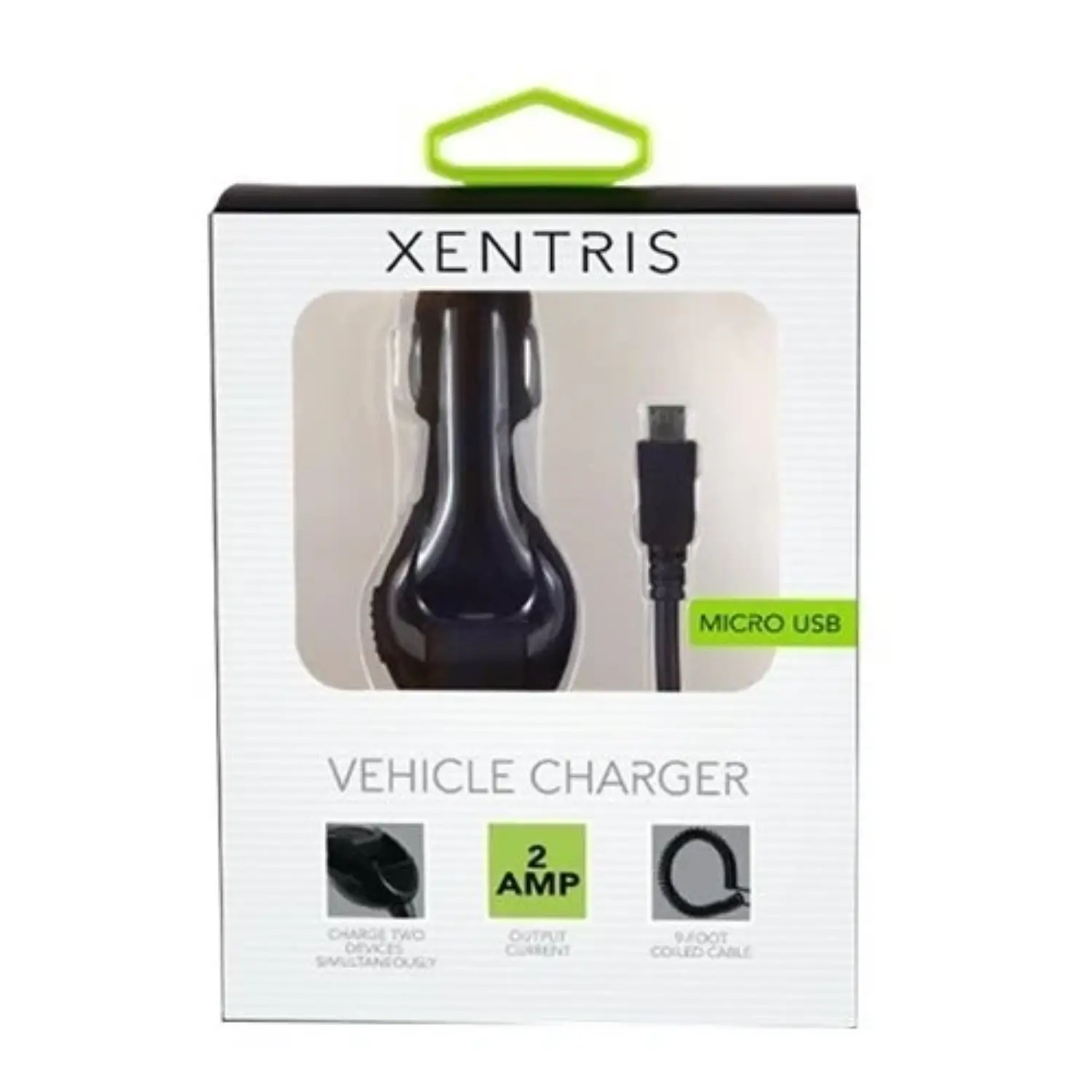 Xentris AC31116105XP - Cargador de Auto Dual con Doble Conector Micro USB, 2A, Negro