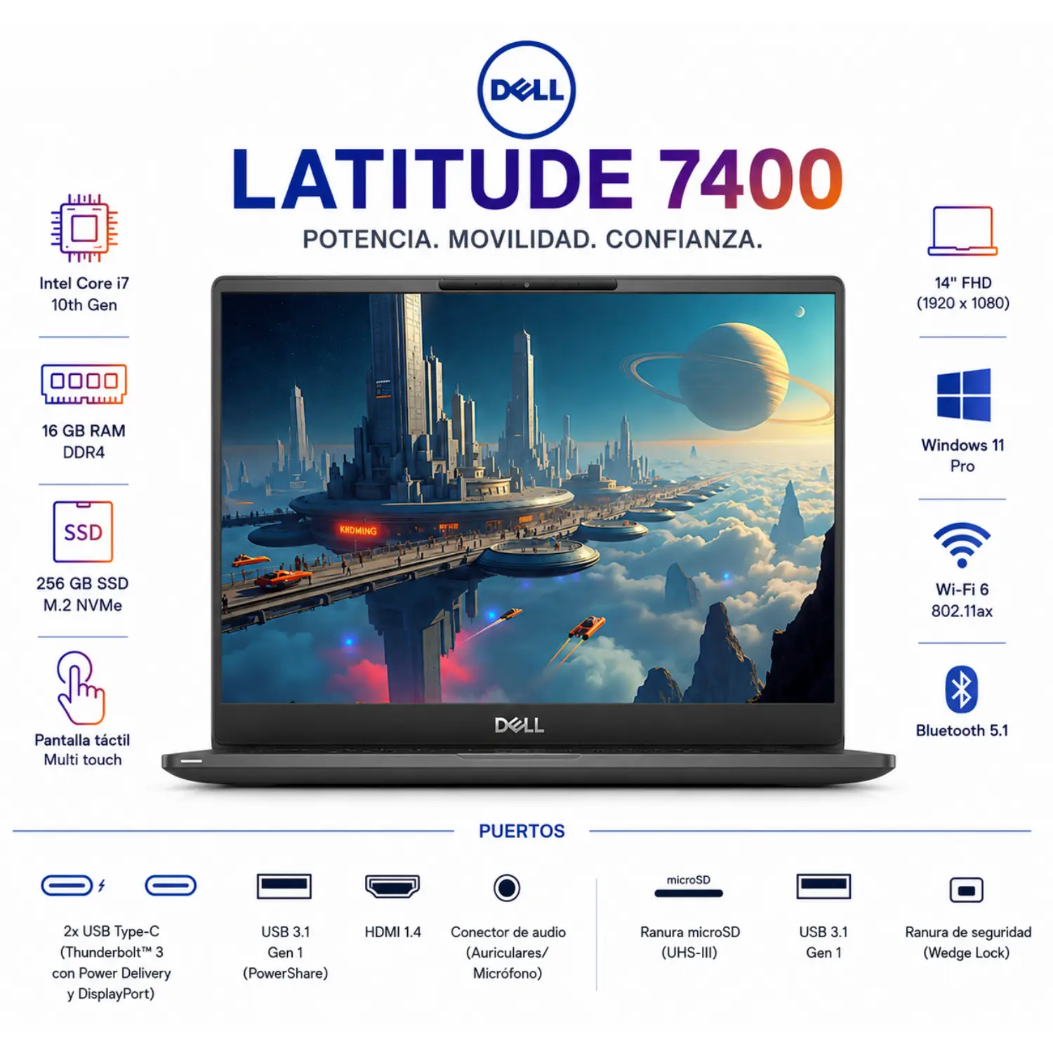 Dell Latitude 7400 14" Tactil Intel Core i7 16GB RAM 256GB SSD Windows 11