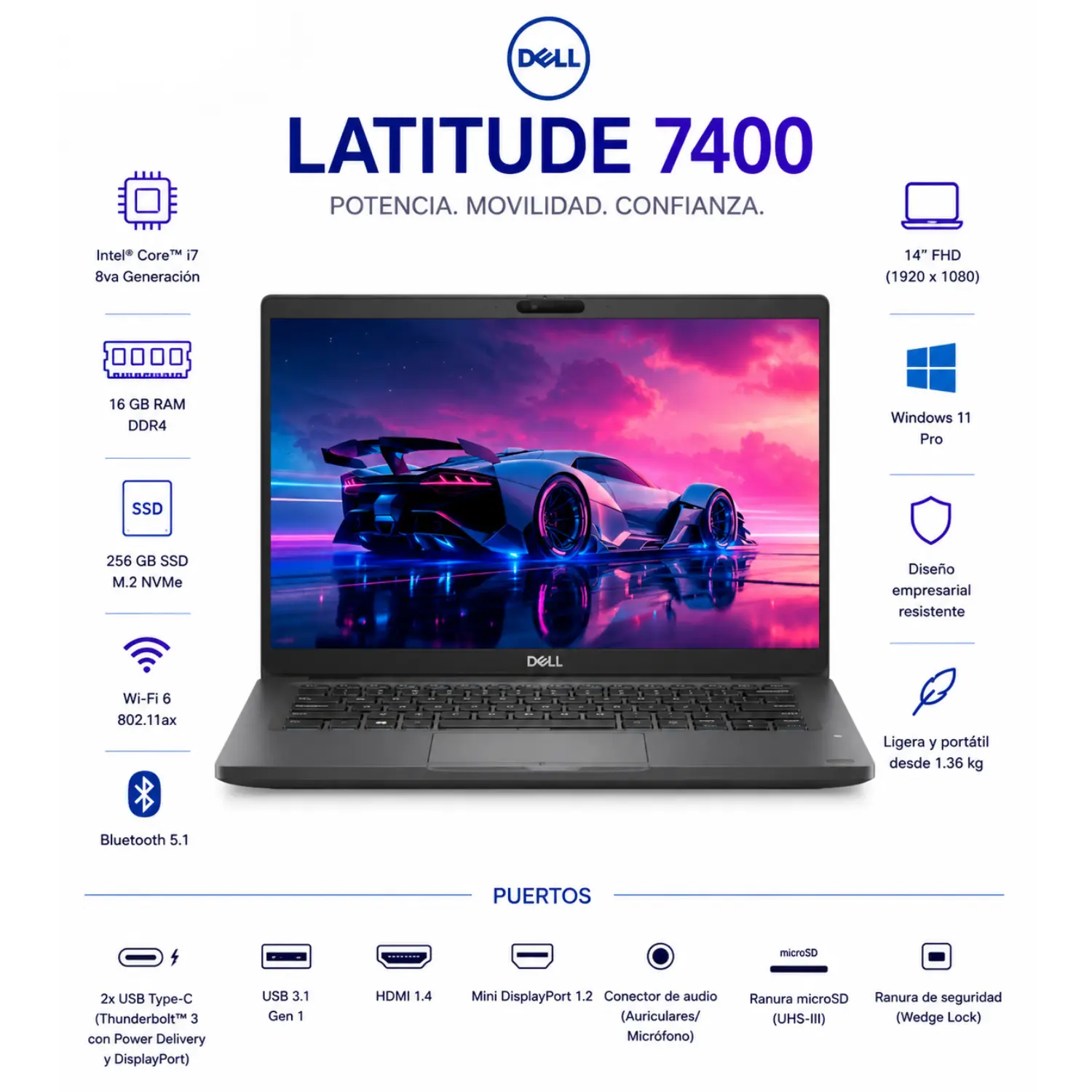 Dell Latitude 7400 14" FHD Intel Core i7 16GB RAM 256GB SSD Windows 11 (Reacondicionado) 