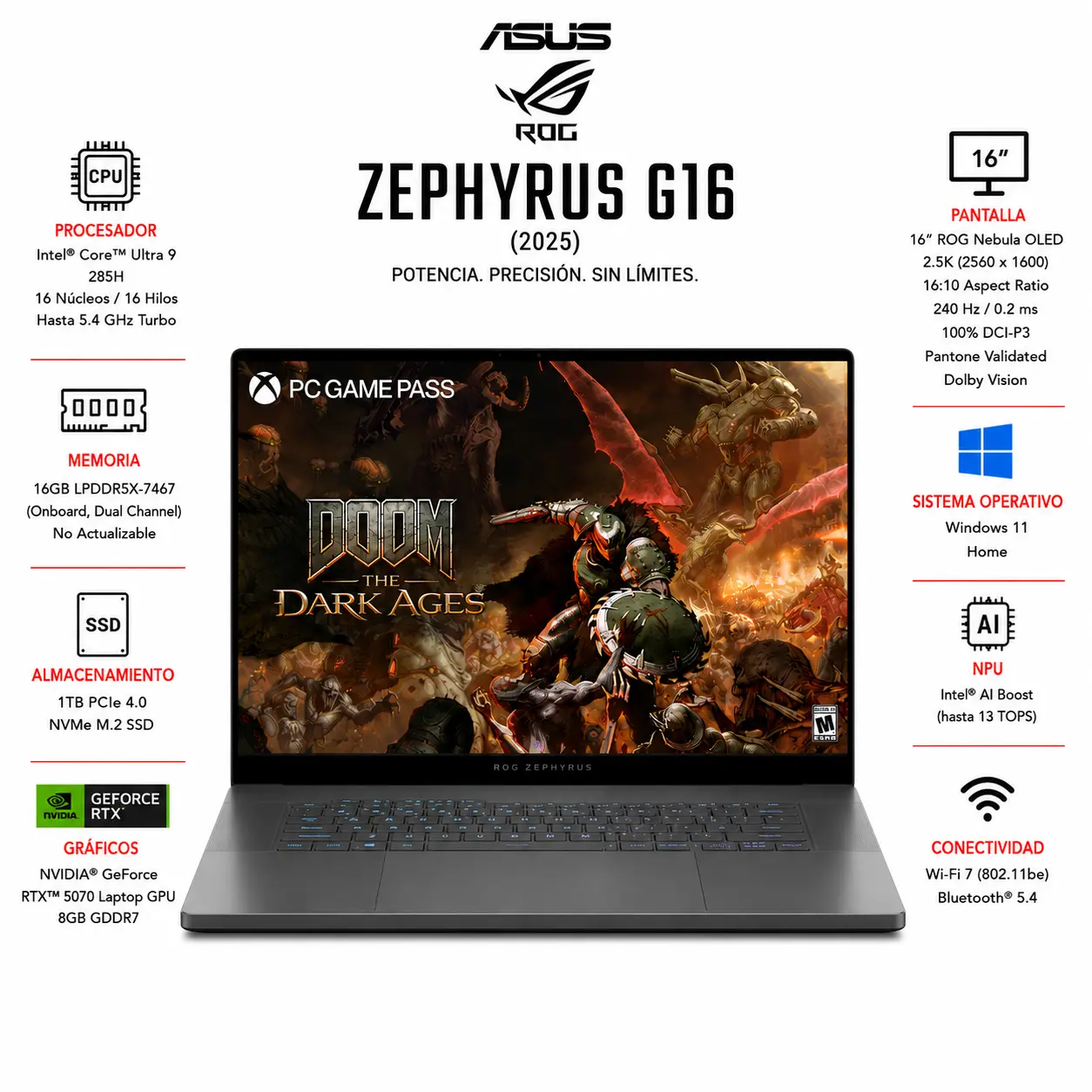 Asus ROG ZEPHYRUS GU605CP GAMING Core™ Ultra 9 285H 1TB SSD 16GB 16" (2560x1600) OLED 240Hz WIN11 NVIDIA® RTX 5070 8192MB ECLIPSE GRAY RGB Backlit Keyboard
