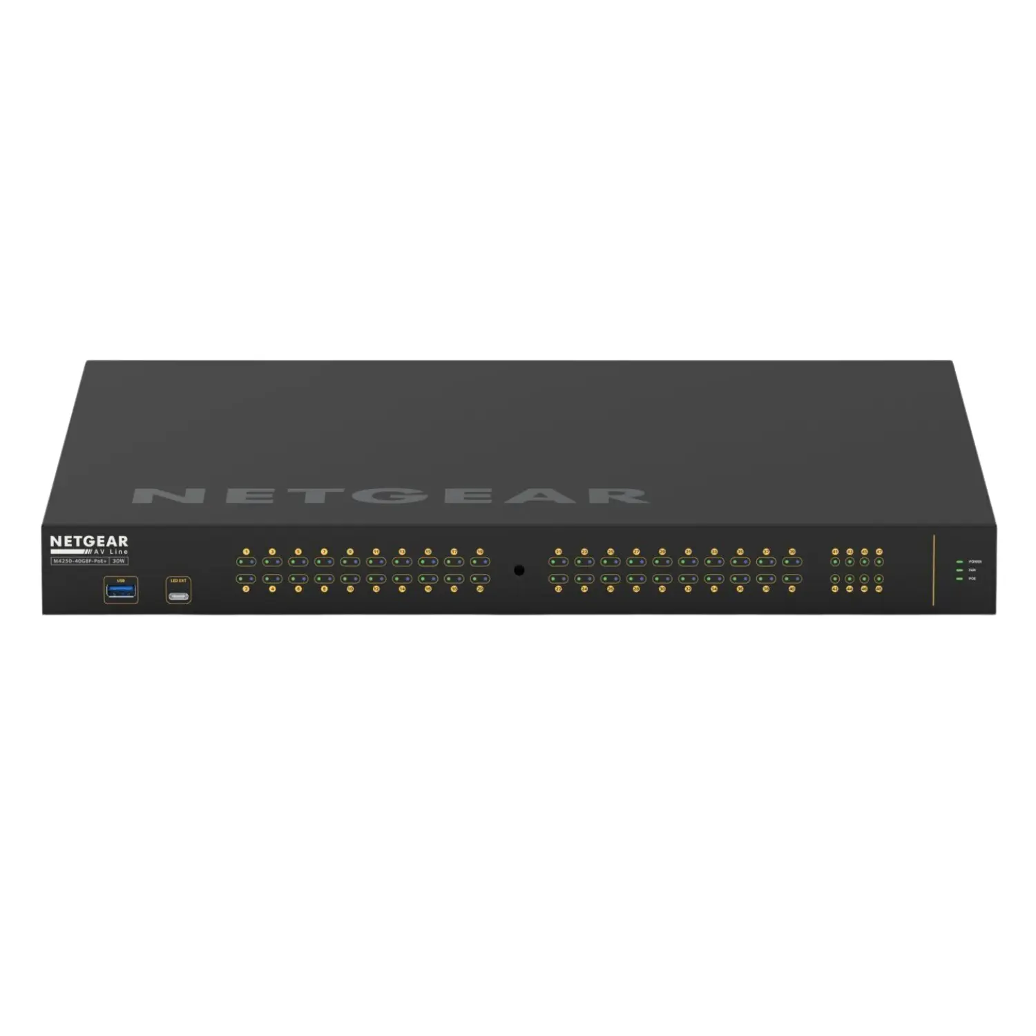 NETGEAR AV Line M4250-40G8XF-PoE+ – Switch Administrable con 40 Puertos Gigabit PoE+, 8 Puertos 10G SFP+, 960W PoE, Optimizado para Audio/Video sobre IP – Rackmount