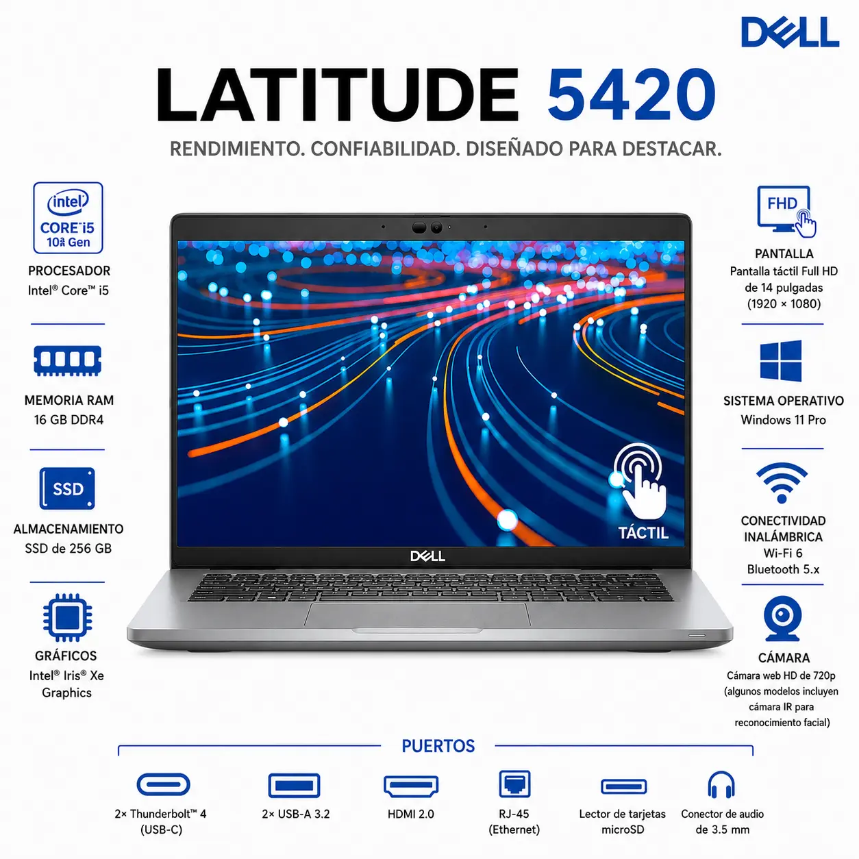 Dell Latitude 5420 14" FHD Tactil Intel Core i5 16GB RAM 256GB SSD Windows 11 (Reacondicionado)