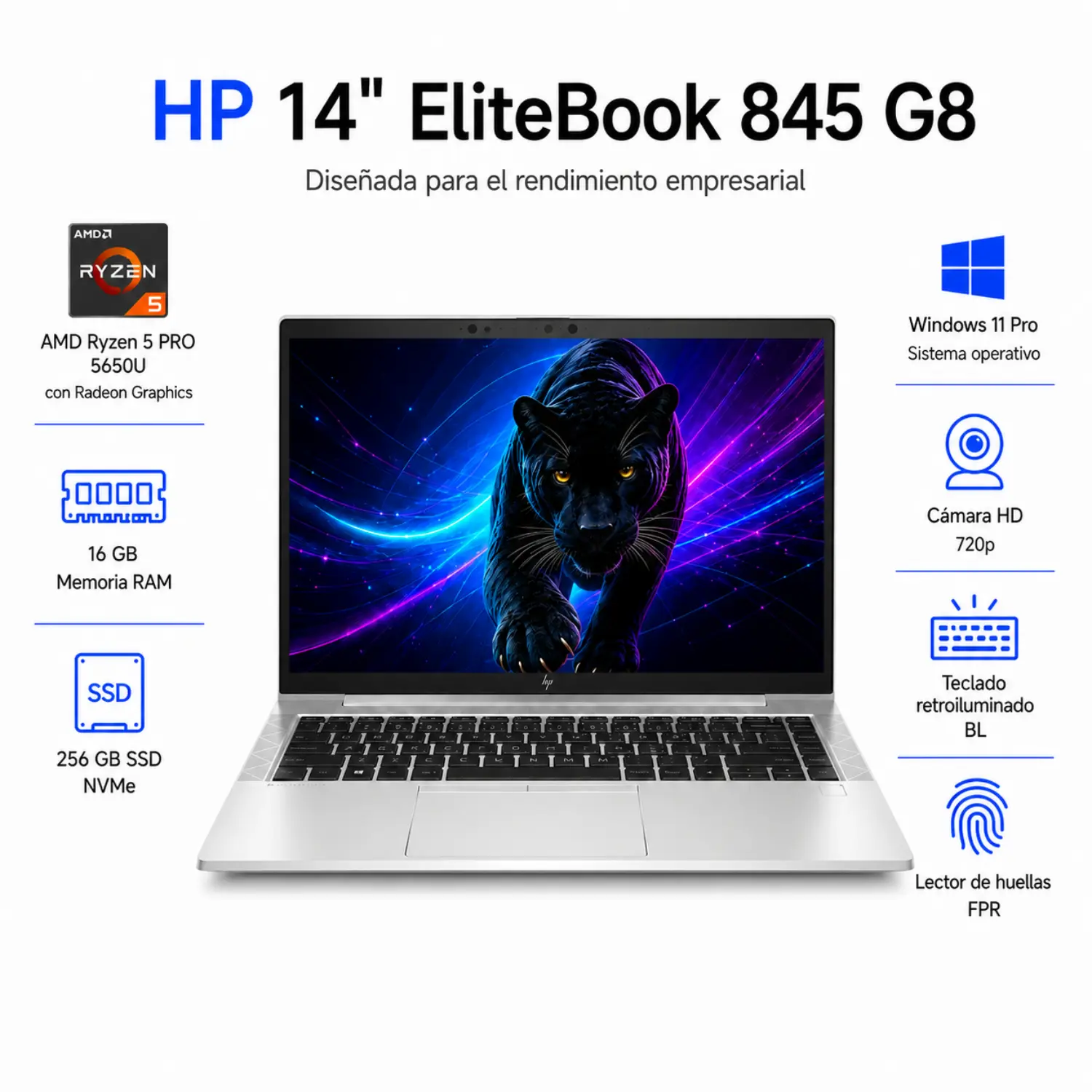Reacondicionado-HP EliteBook 845 G8 Laptop Ryzen 5 16GB RAM 256GB SSD 14" FHD Windows 11 Pro