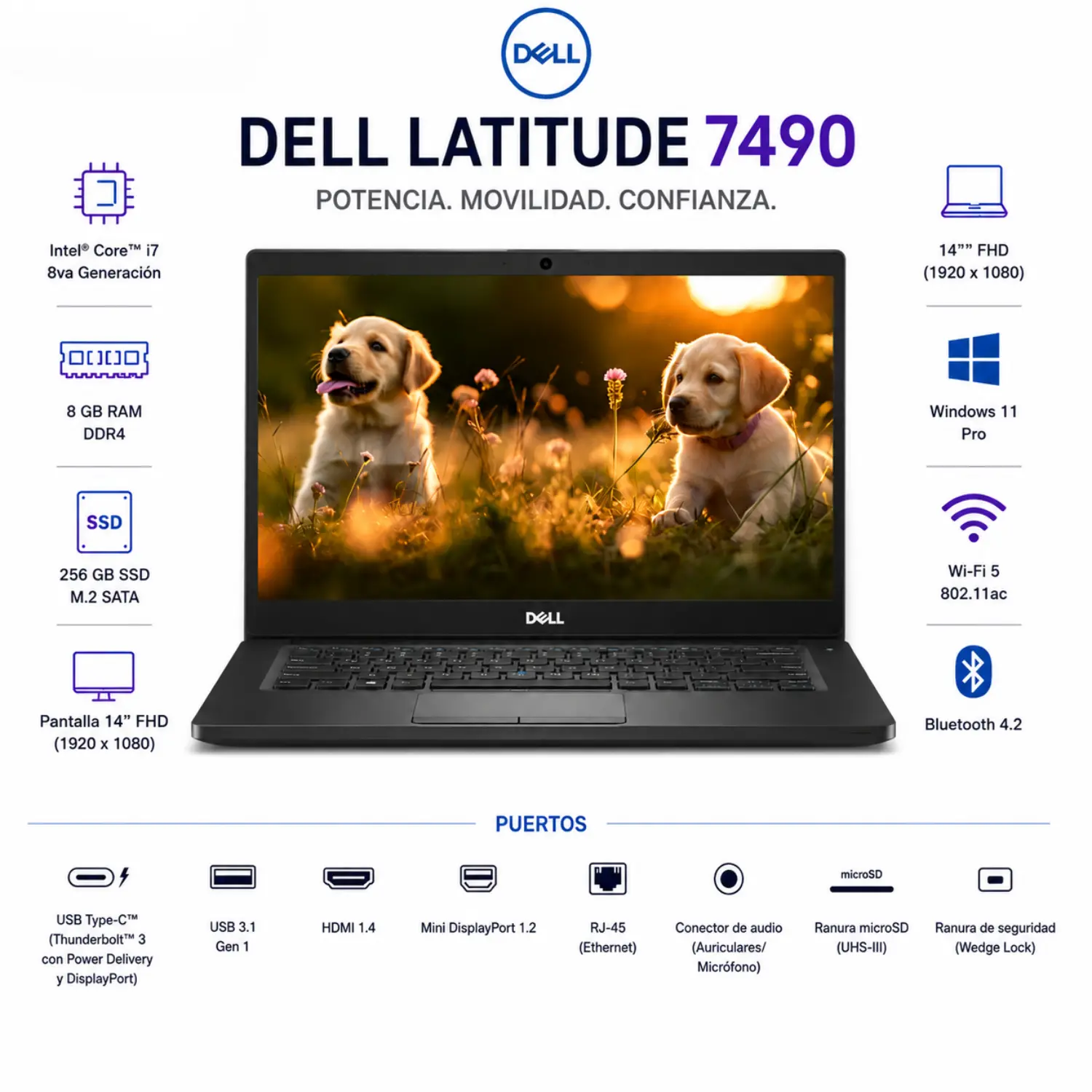 Laptop Dell Latitude 7490 i7 8GB RAM 256GB SSD 14" FHD Windows 11 Pro