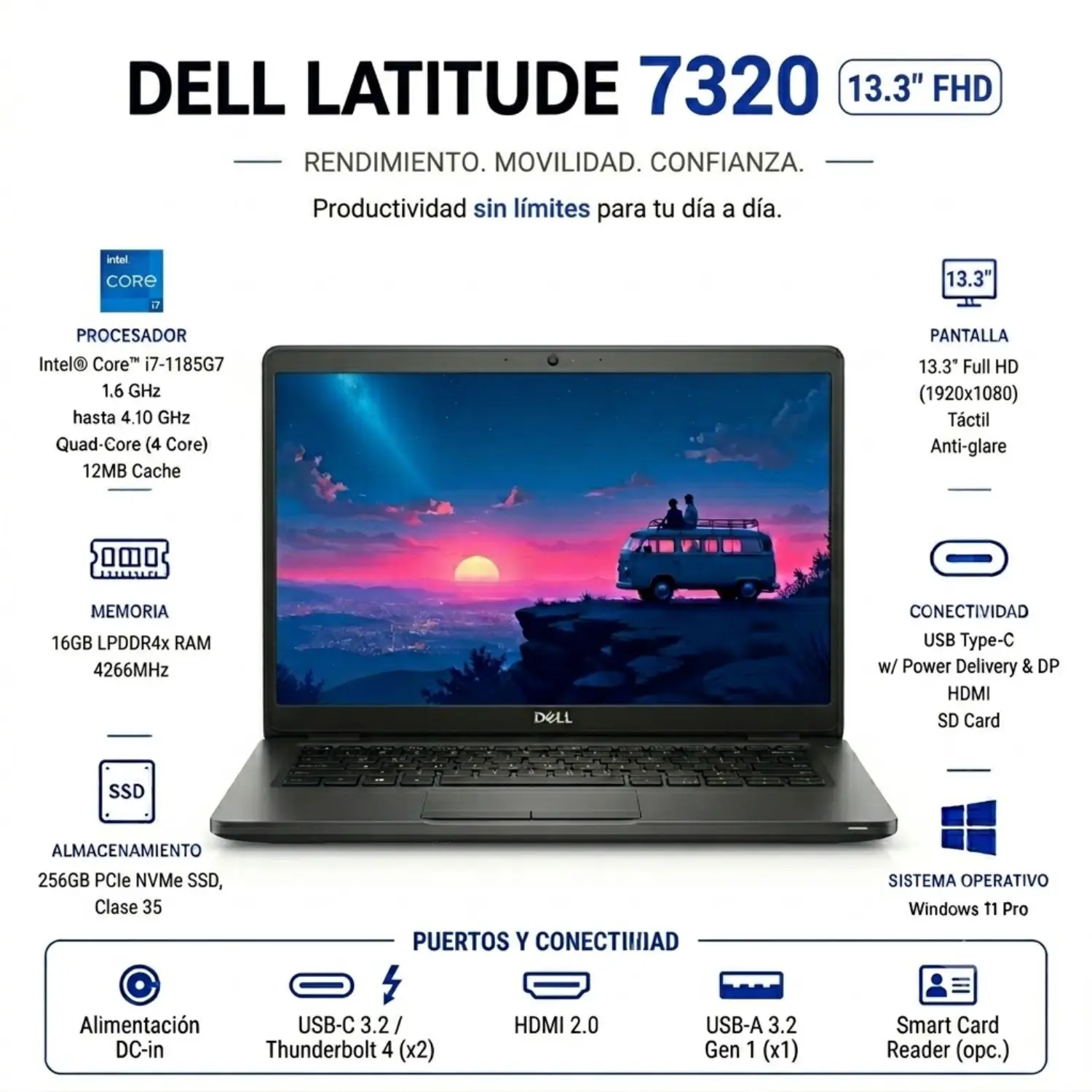 Dell Latitude 7320 13.3" FHD Intel Core i7 16GB RAM 256GB SSD Windows 11 (Reacondicionado) 