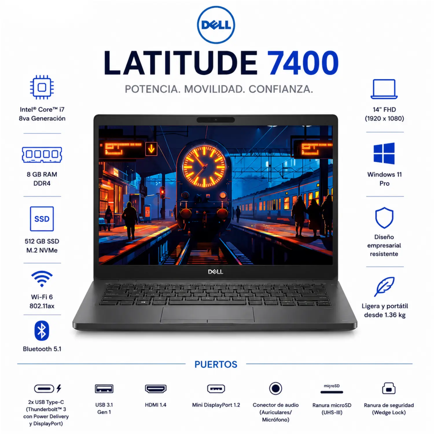 Dell Latitude 7400 14" FHD Intel Core i7 8GB RAM 512GB SSD Windows 11