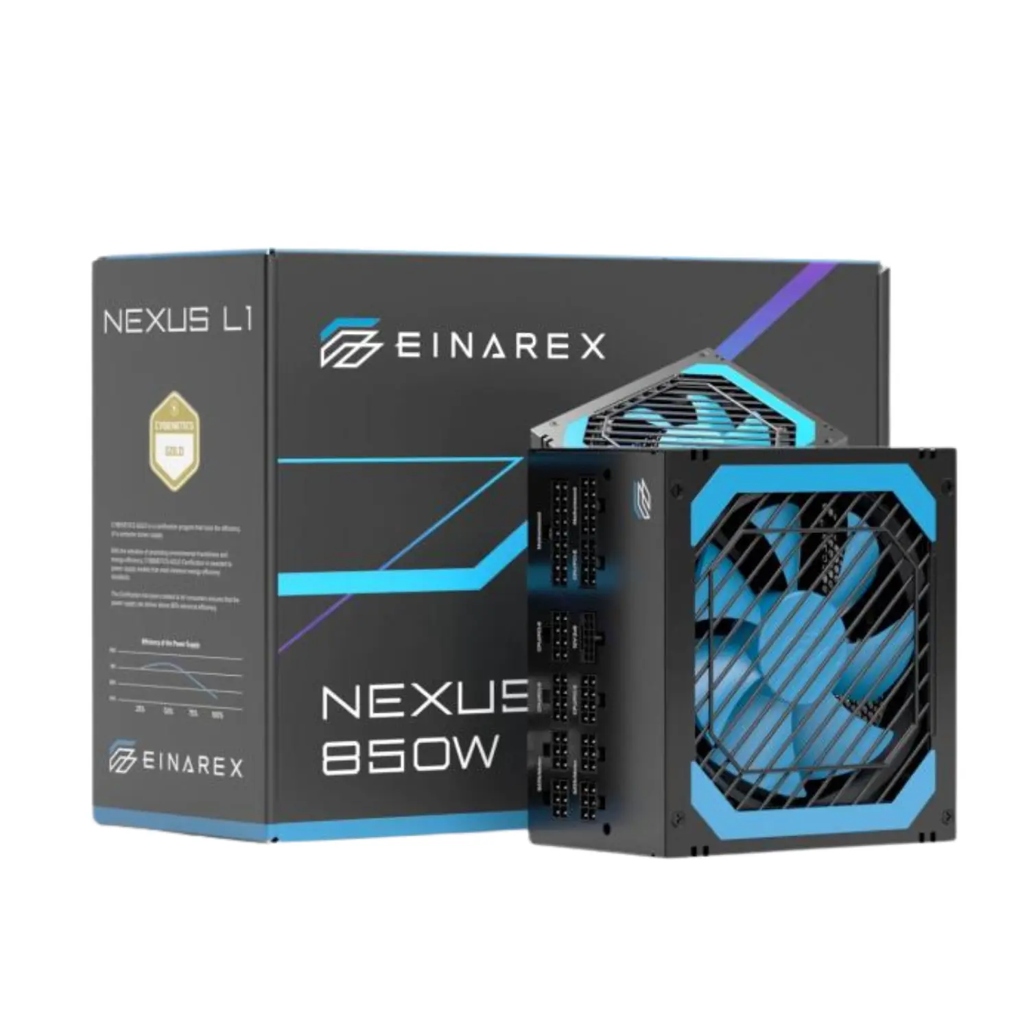 Fuente de Poder EINAREX NEXUS L1 850W Black - Fuente de Alimentación ATX para PC Gamer, Alta Eficiencia Energética, Protecciones de Grado Industrial, Ventilador Silencioso (EXPS-NL1-850-BK)