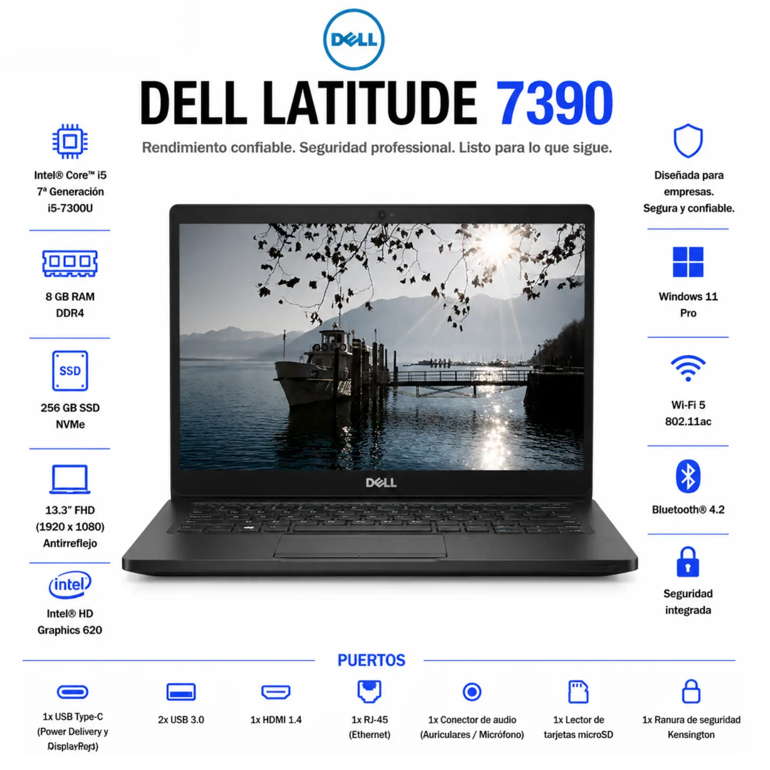 Dell Latitude 7390 13.3" FHD Intel Core i5 8GB RAM 256GB SSD Windows 11 (Reacondicionado) 