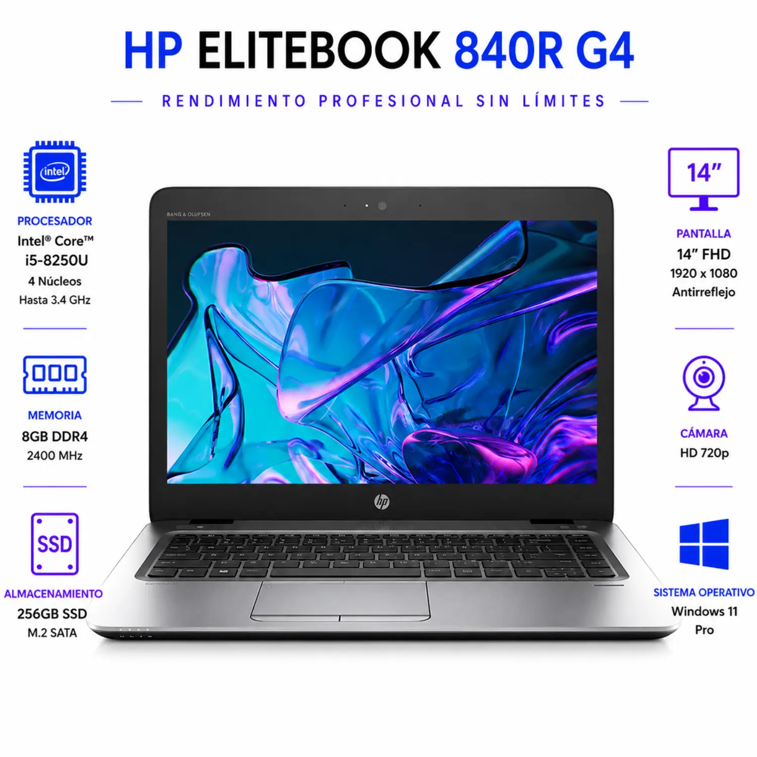 [840RG4-I5-8-256/RFB] HP EliteBook 840r G4 14" i5-8250U 8GB RAM 256GB SSD Win11 Pro