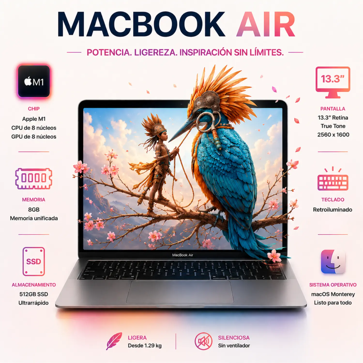 [A2337SPG20-C-M188-8-S512/RFB] Apple MacBook Air M1 13.3" 8GB RAM 512GB SSD Gris Espacial