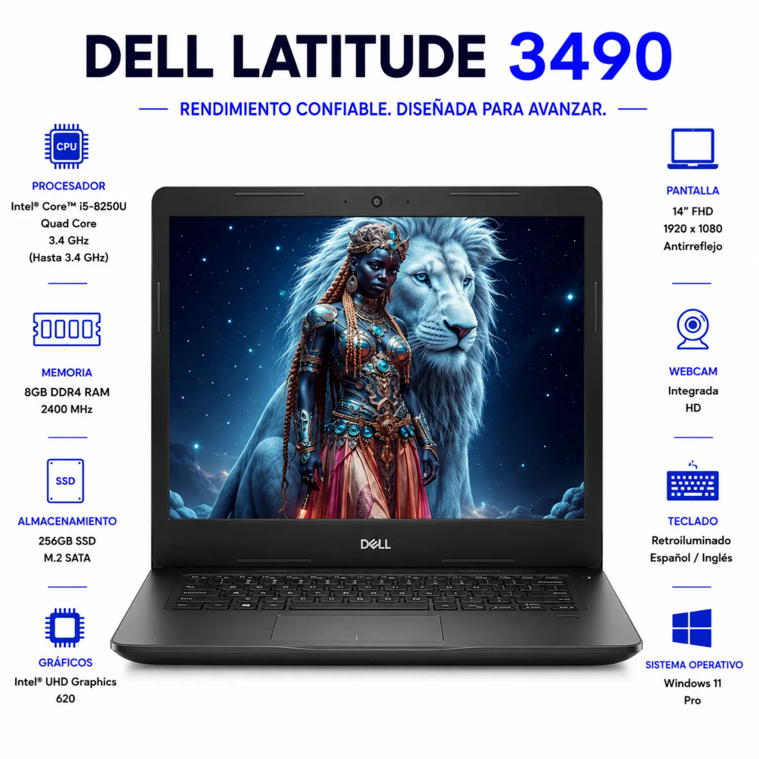 [DE3490-I5-8-256-ES/RFB] Dell Latitude 3490 14" FHD Intel Core i5 8GB RAM 256GB SSD Windows 11 (Reacondicionado) 