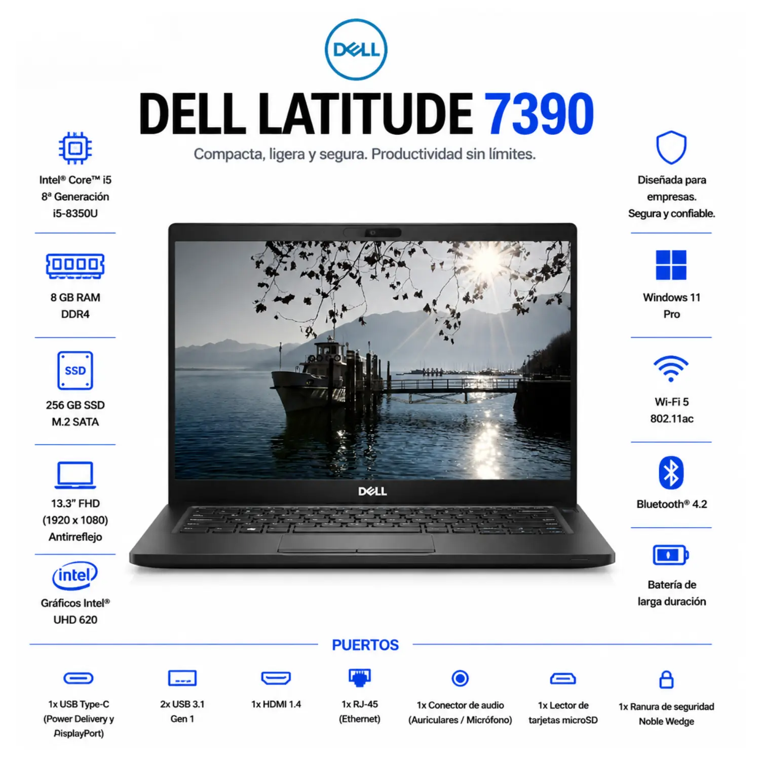 [DE7390-I5-8-256/RFB] Dell Latitude 7390 13.3" FHD Intel Core i5 8GB RAM 256GB SSD Windows 11