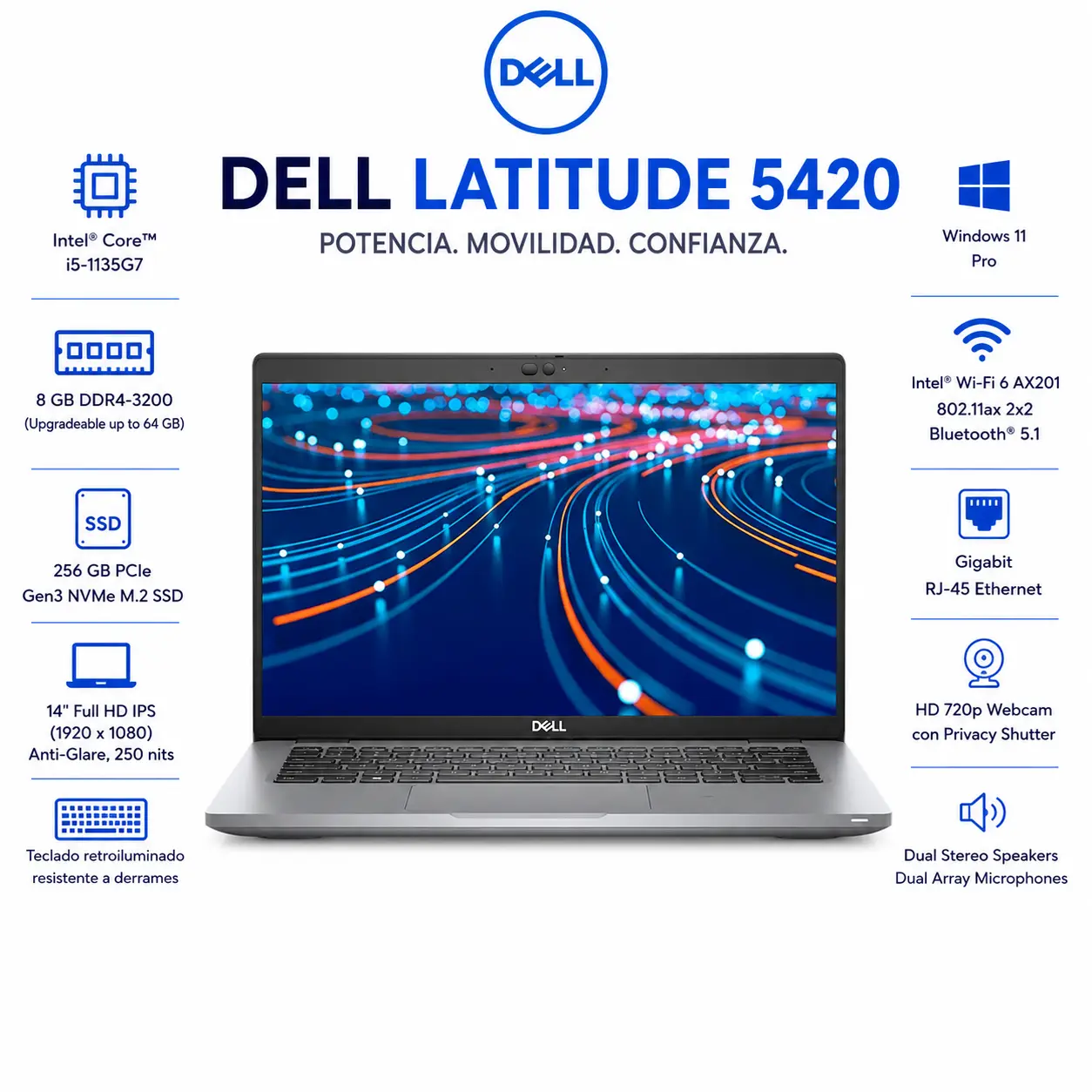 [DE5420-I5-8-256-W10/RFB] Dell Latitude 5420 14" FHD Intel Core i5 8GB RAM 256GB SSD Windows 11 (Reacondicionado)