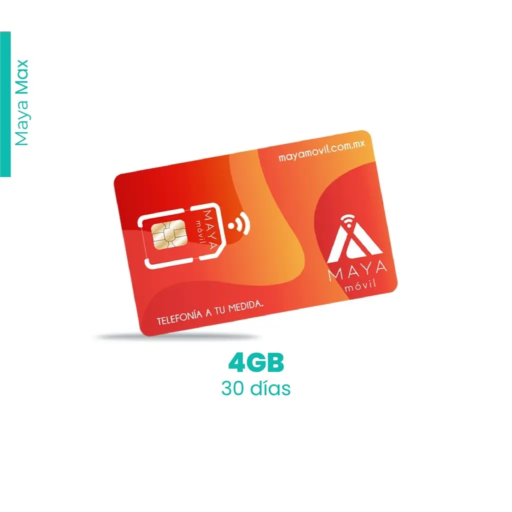 [NP-MAYA-MAX-4GB-30D/NEW] Maya Móvil Max 30 días de vigencia, 4 Gb de datos, llamadas, SMS y redes sociales ilimitados