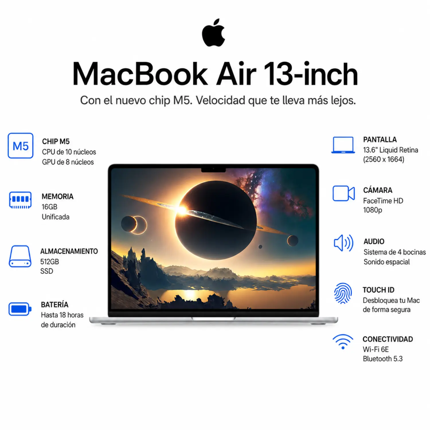 [MDHA4LL/A/NEW] Apple - MacBook Air 13-inch Laptop - M5 chip with 10-core CPU and 8-core GPU - 16GB Memory - 512GB SSD - Starlight