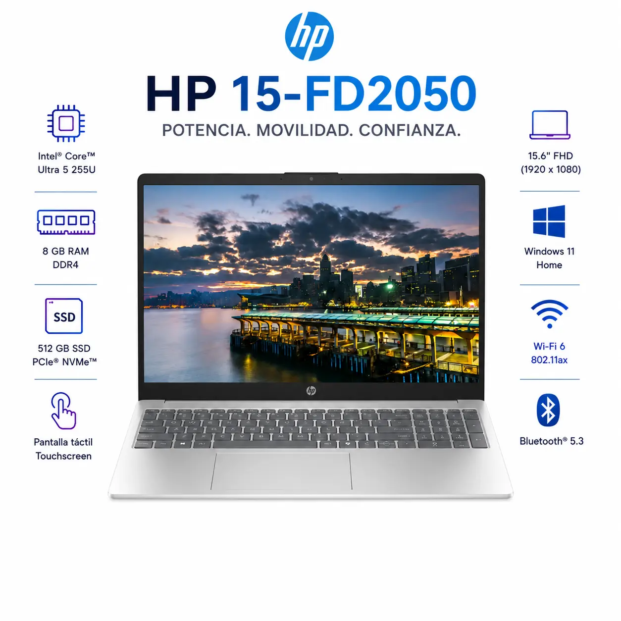 [D4JK5UA#ABA/NEW] HP 15-fd2050wm 15.6" FHD Tactil Core Ultra 5 255U 8GB 512GB SSD Windows 11