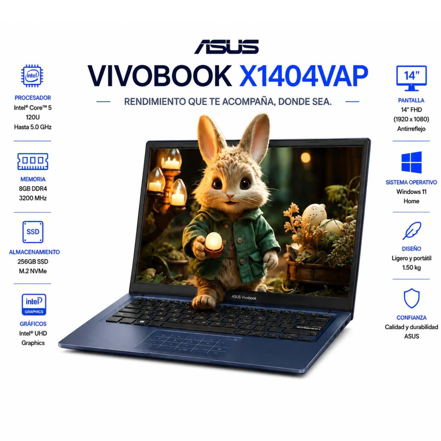 [X1404VAP-V14.C58256/NEW] Laptop ASUS VivoBook 14 X1404VAP FHD Intel Core 5 8GB RAM 256GB SSD Windows 11 Quiet Blue