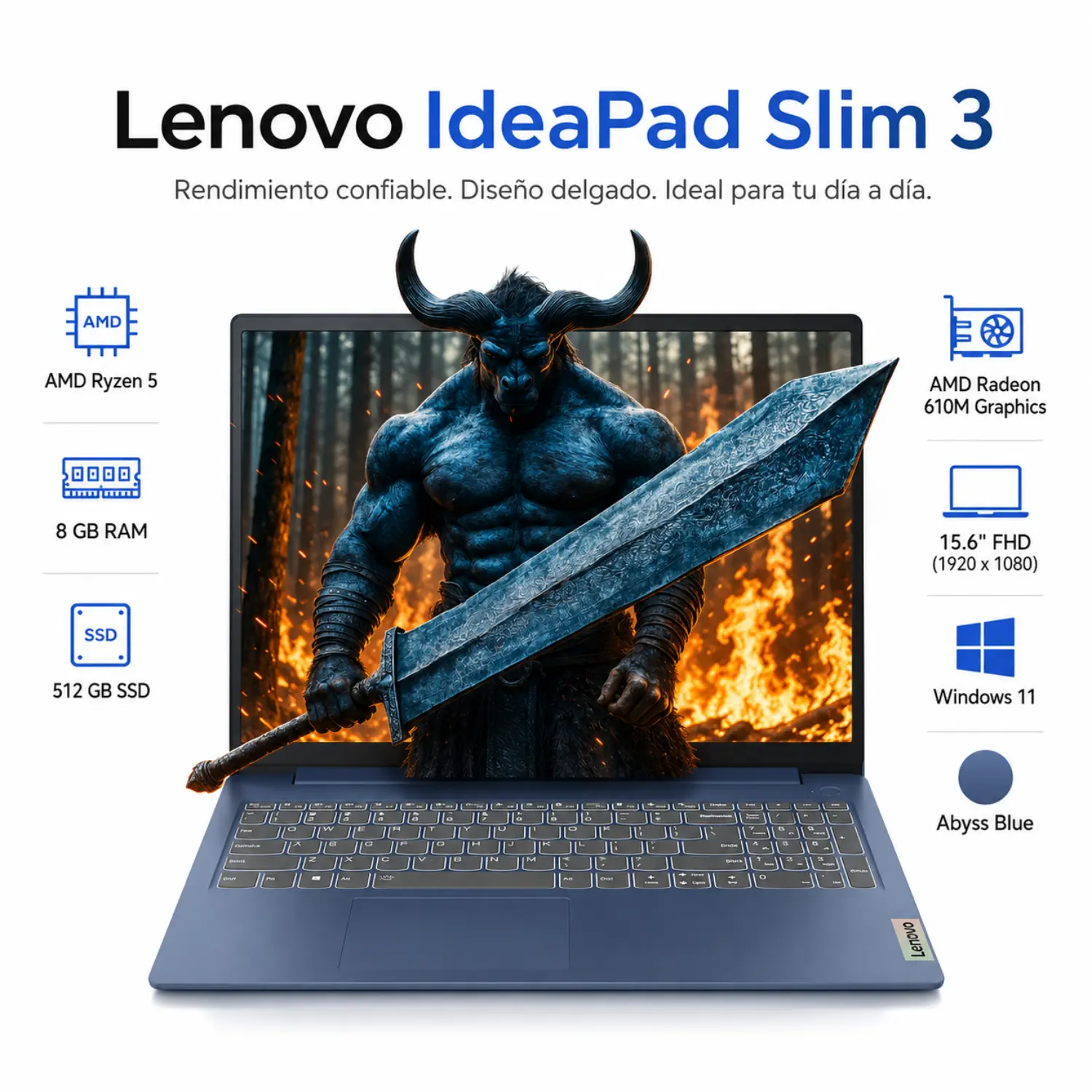 [82XQ012HUS/NEW] Laptop Lenovo IdeaPad Slim 3 15.6 FHD Ryzen 5 8GB RAM 512GB SSD Windows 11 Abyss Blue