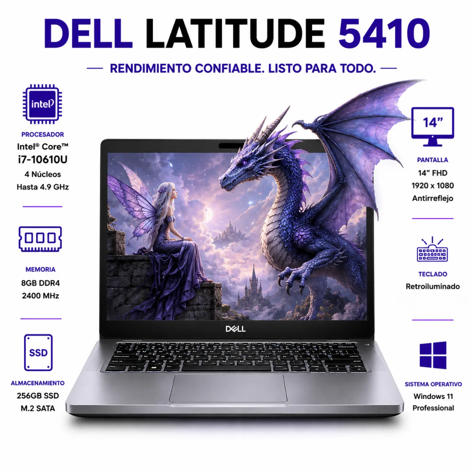 [DE5410-I7-8-256-ES/RFB] Dell Latitude 5410 14" HD Intel Core i7 8GB RAM 256GB SSD Windows 11 (Reacondicionado)