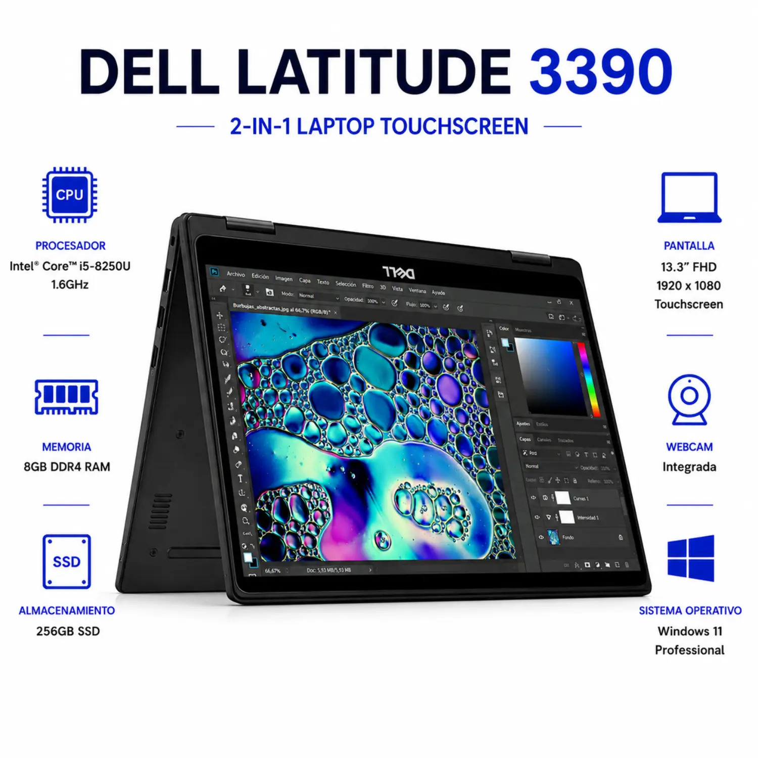 [DE3390 2 in1-I5-8-256-ES/RFB] Dell Latitude 3390 13.3" 2 en 1 Intel Core i5 8GB RAM 256GB SSD Windows 11