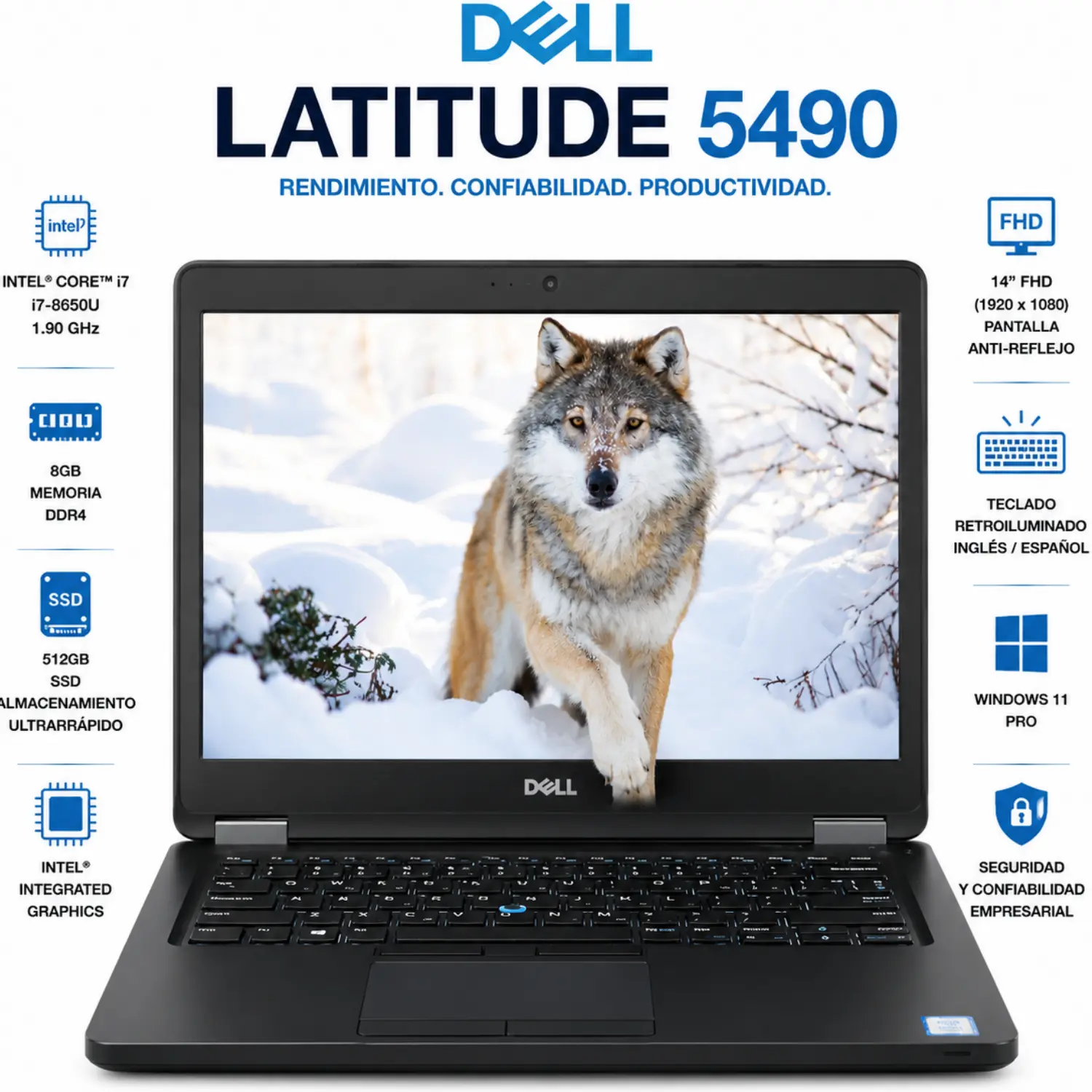 [DE5490-I7-8-512-ES/RFB] Dell Latitude 5490 14" FHD Intel Core i7 8GB RAM 512GB SSD Windows 11