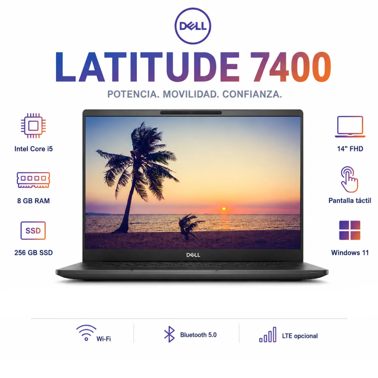 [DE7400-I5-8-256-TS-ES/RFB] Dell Latitude 7400 14" Tactil Intel Core i5 8GB RAM 256GB SSD Windows 11 (Reacondicionado) 