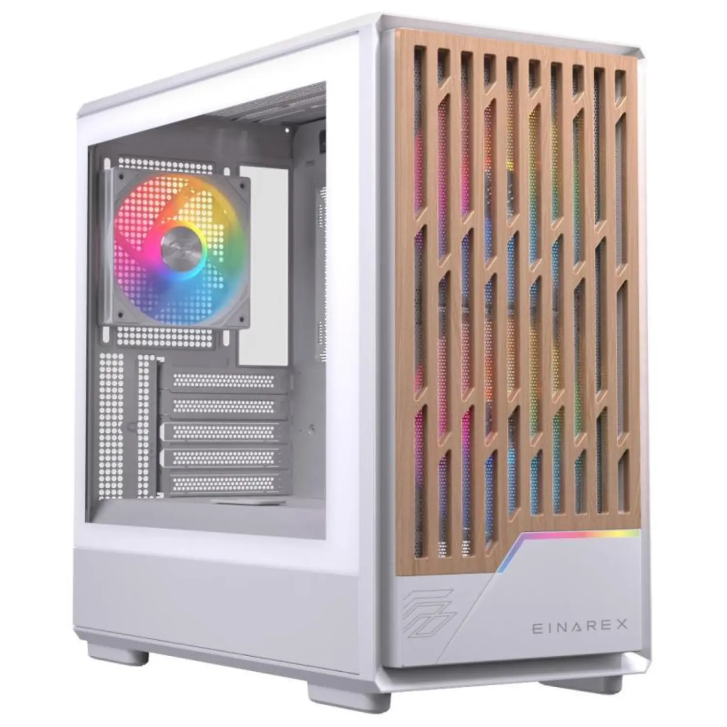 [EXCS-PM-400R-W/NEW] Gabinete Einarex PM400 Blanco - MATX - 3 Fans RGB Incluidos - Cristal Templado y Madera